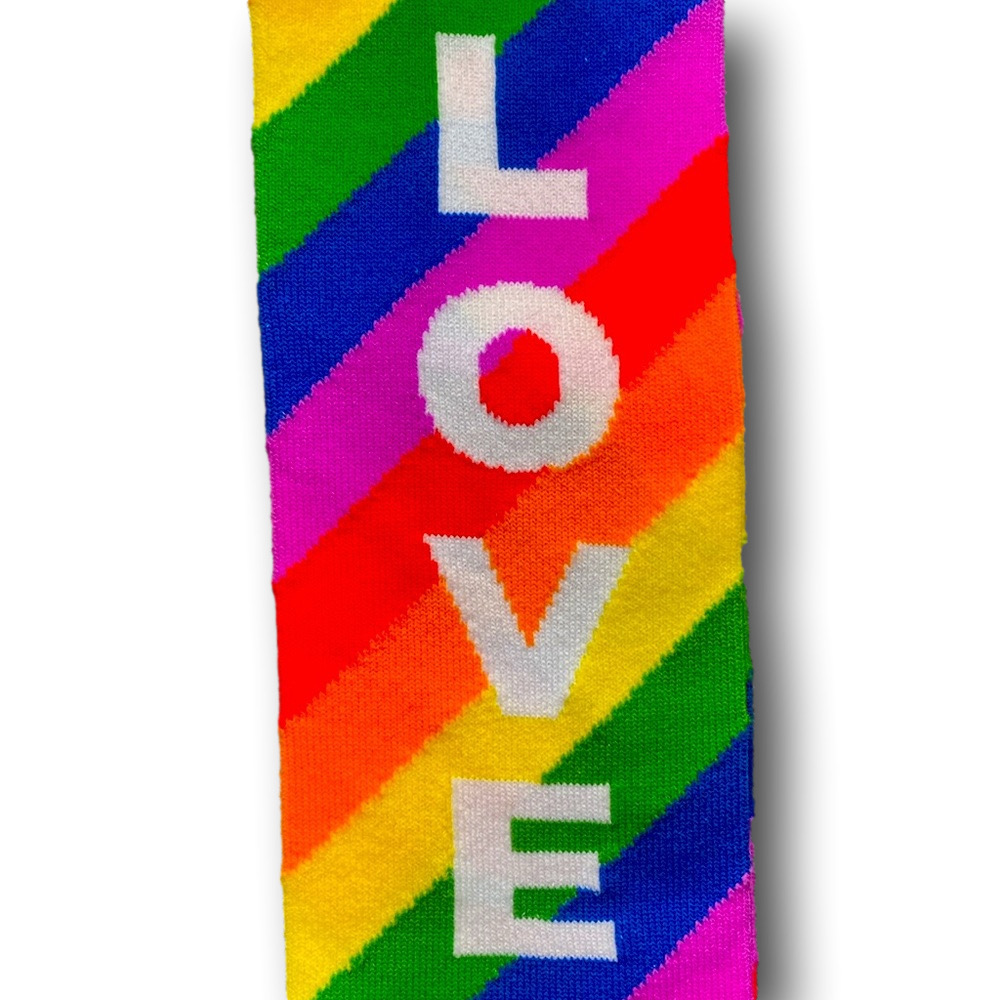 3/$20 "LOVE" Rainbow Stripes LGBTQ+ Pride Funny Novelty KneeHigh Socks - NWT - Picture 2 of 3